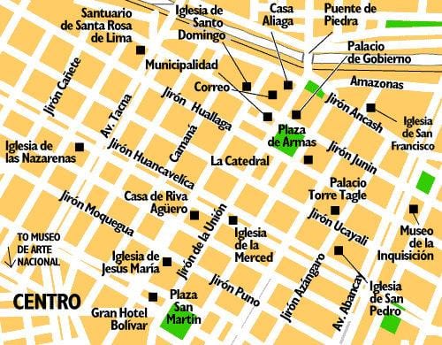Kaart van het centrum van Lima, peru