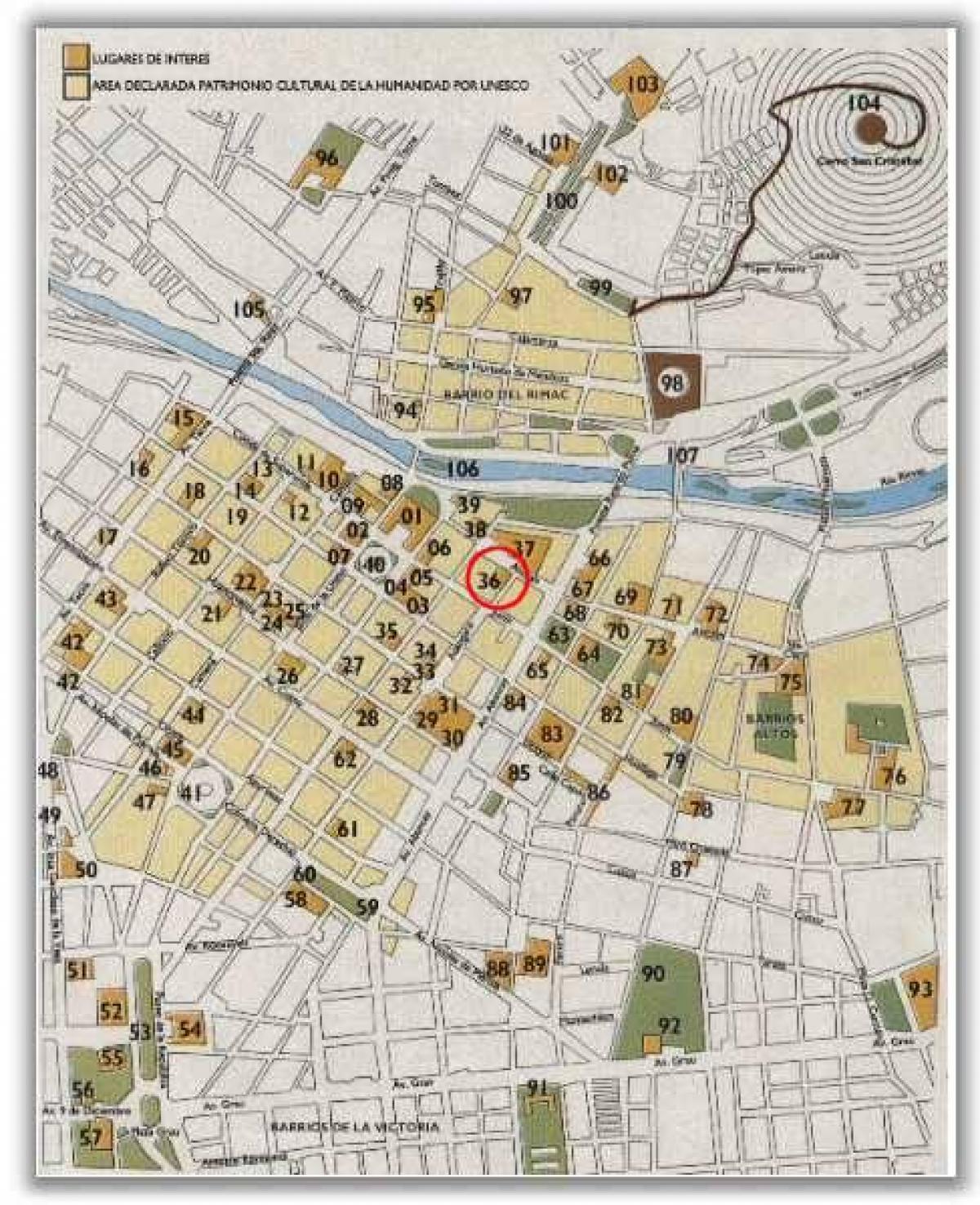 Kaart van het historische centrum van Lima
