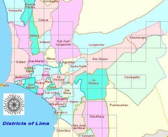 kaart van Lima peru wijken